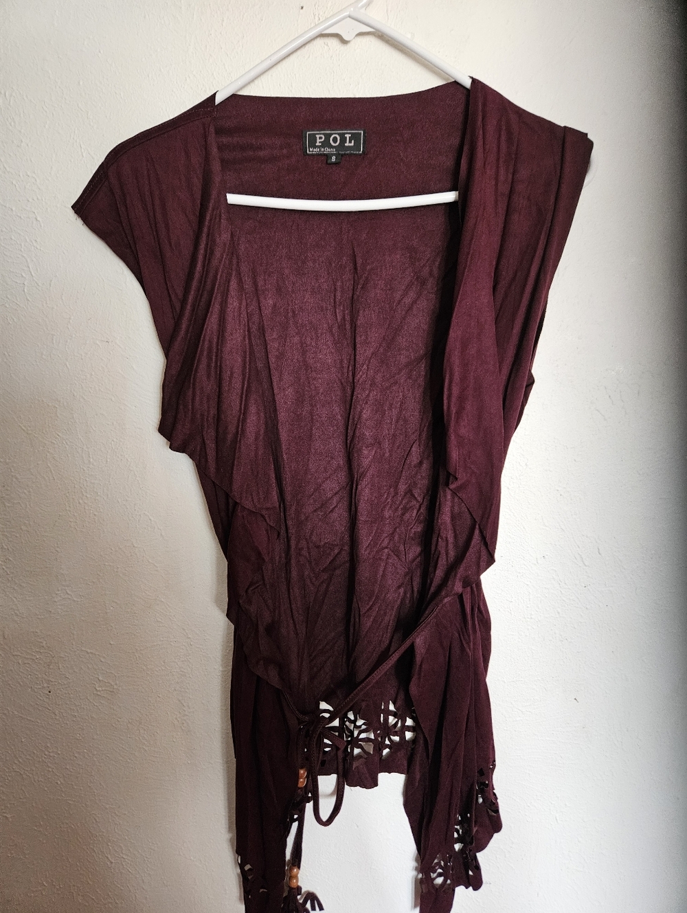 POL Burgundy Sleeveless Open-Front Vest
